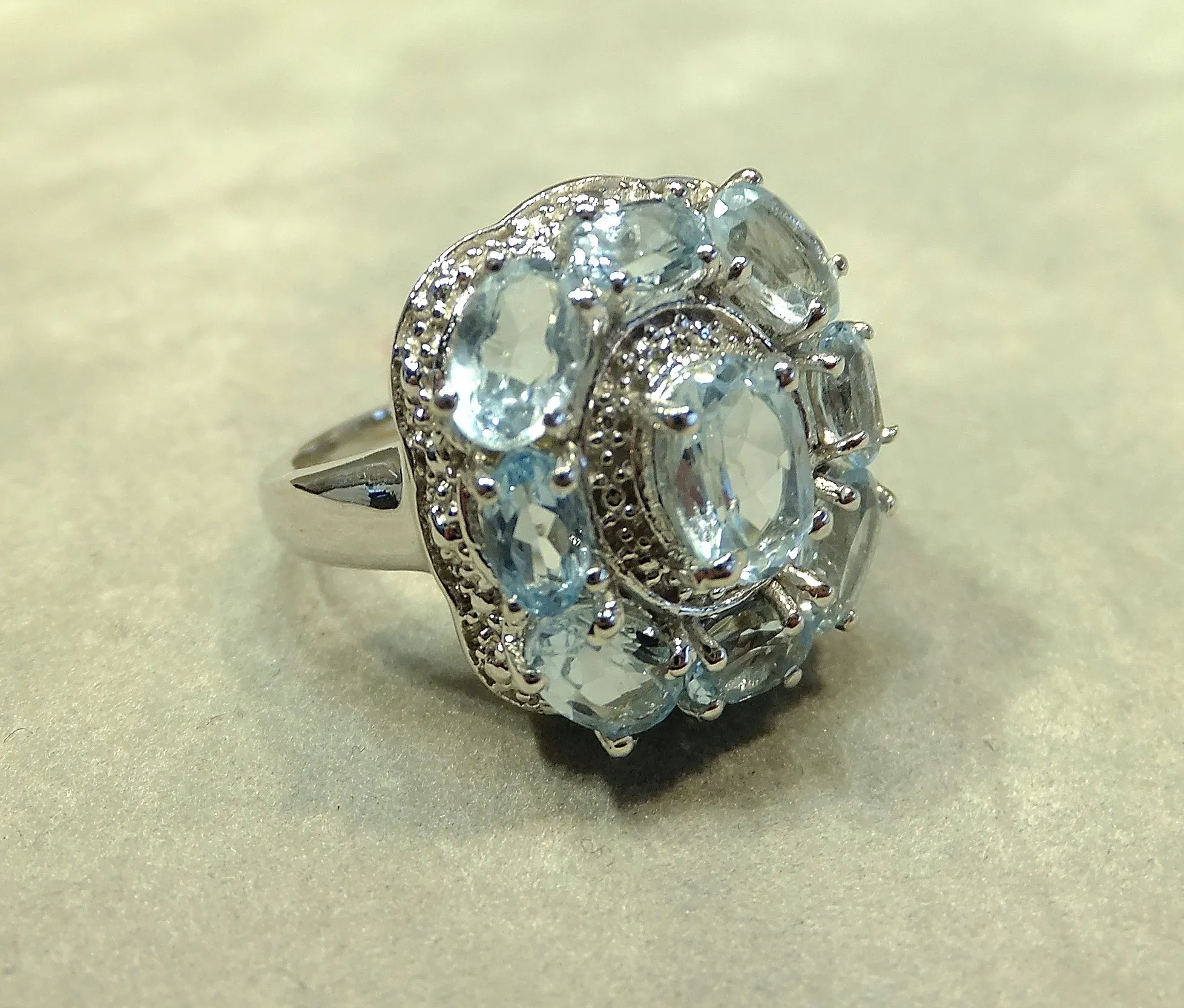 Blue topaz Cluster style Gemstone Ring