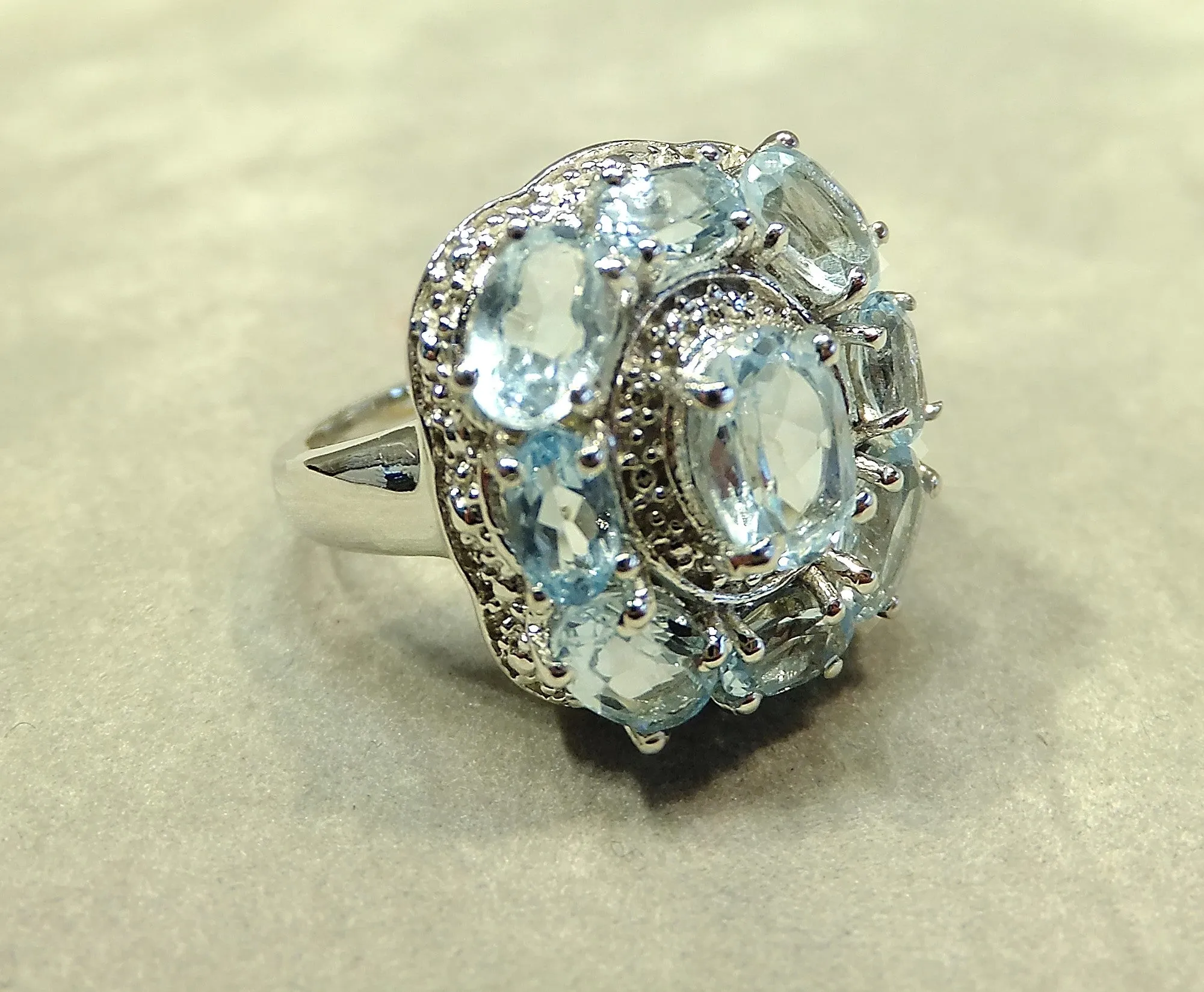 Blue topaz Cluster style Gemstone Ring