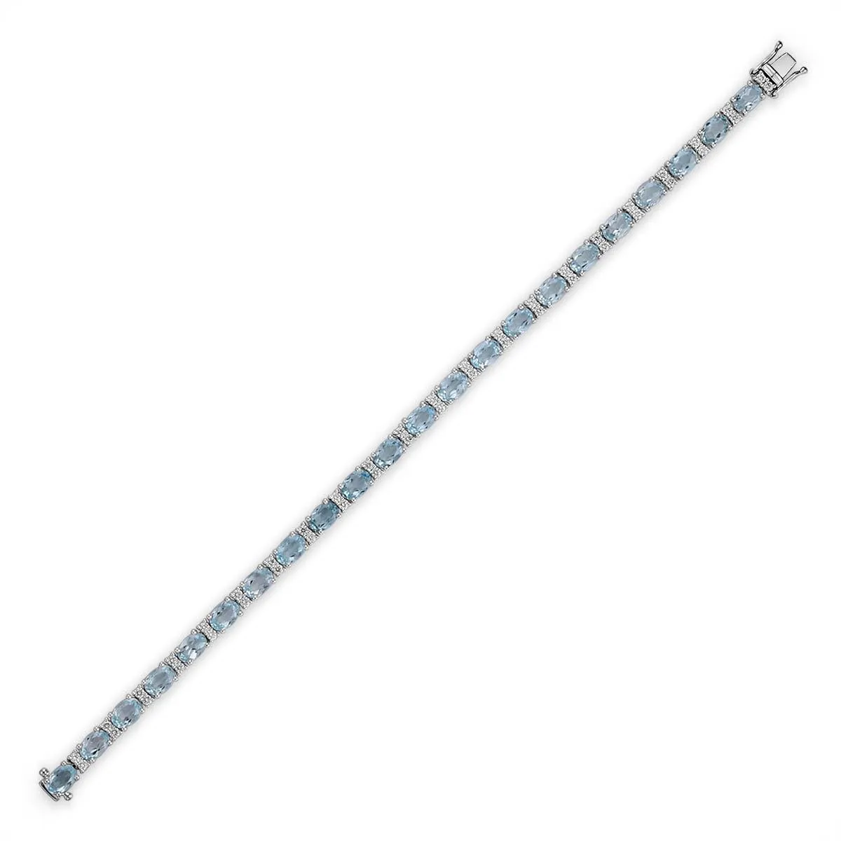 Blue Topaz Oval Stone & Diamond Tennis Bracelet