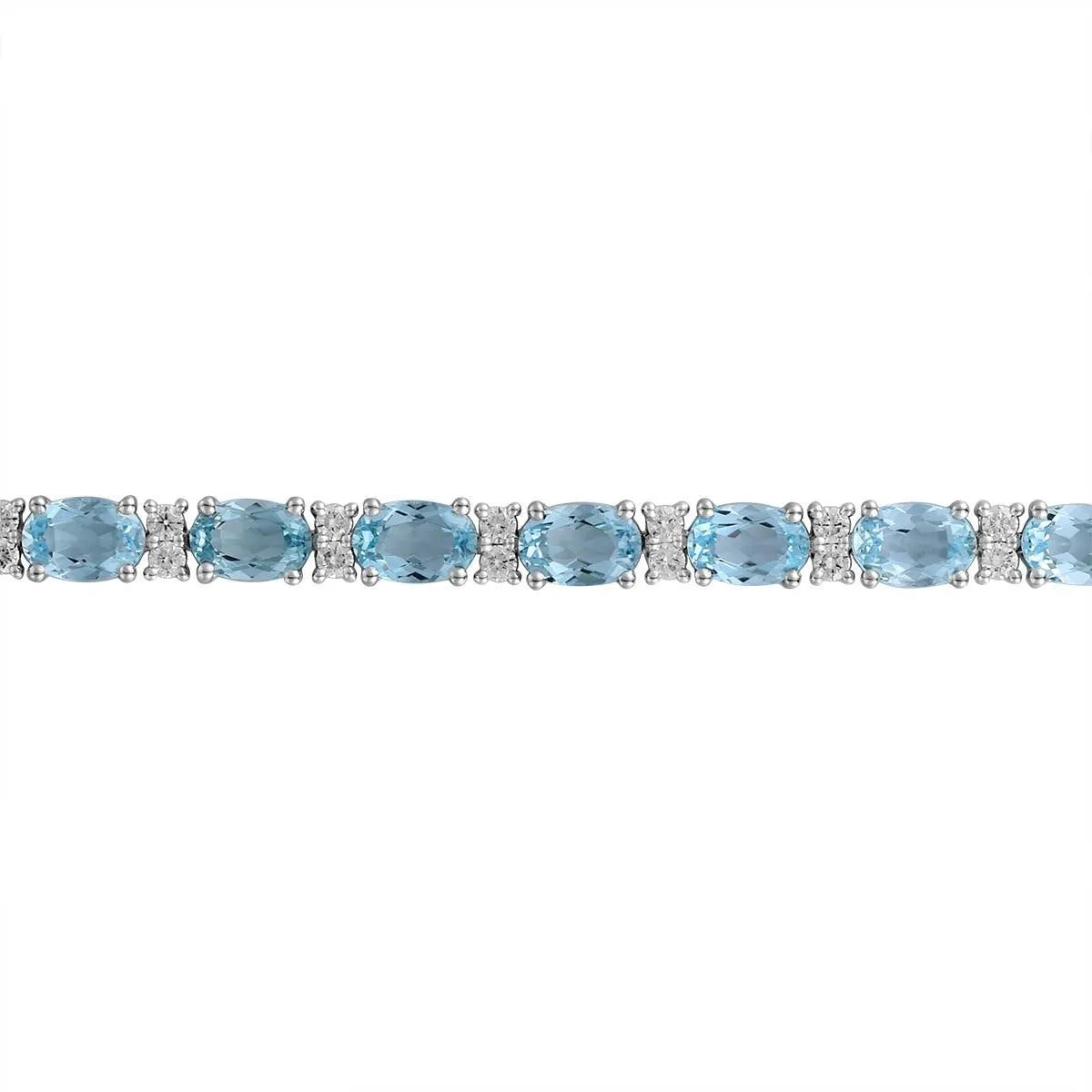 Blue Topaz Oval Stone & Diamond Tennis Bracelet