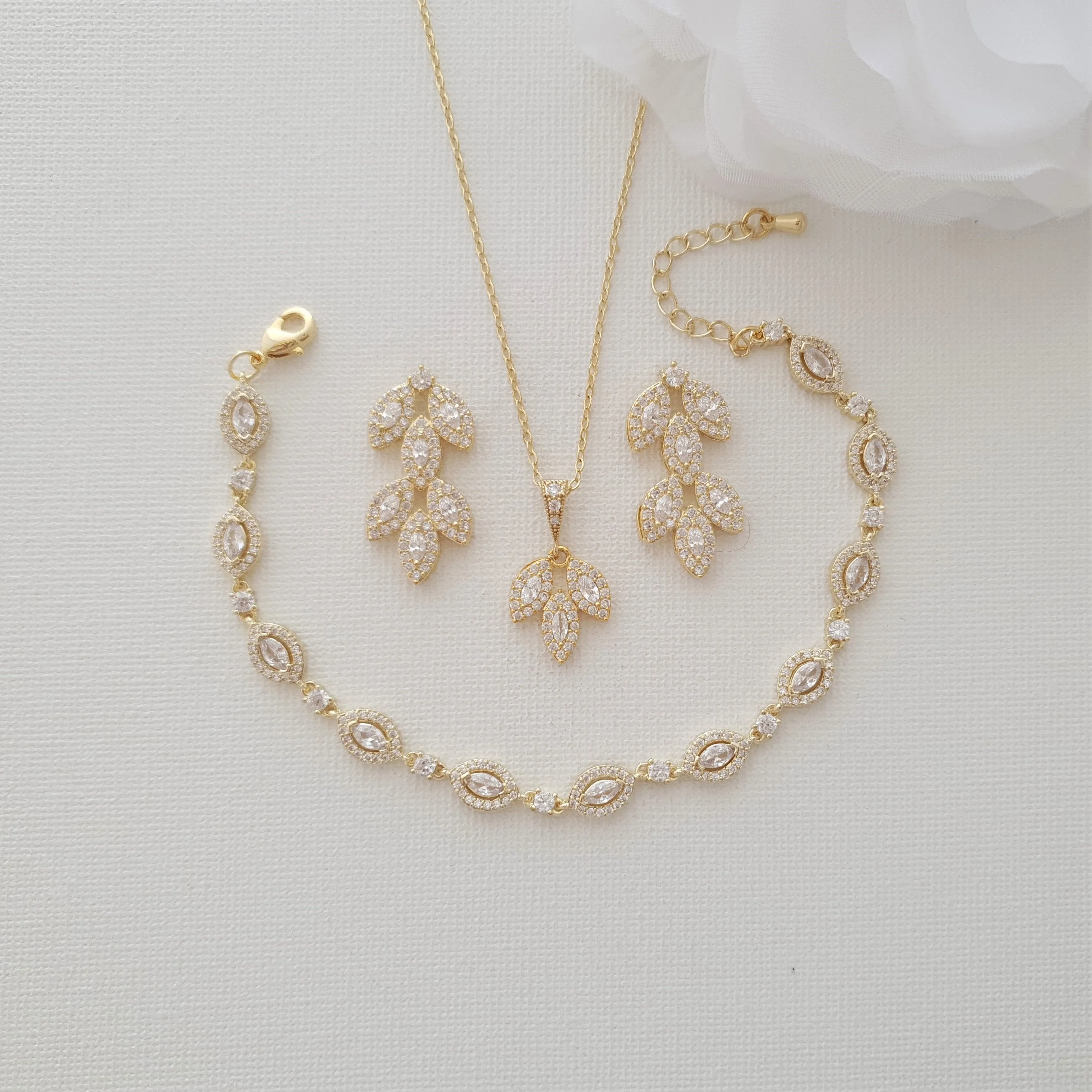Bracelet Necklace & Stud Earrings Set for Brides & Bridal Party-Abby