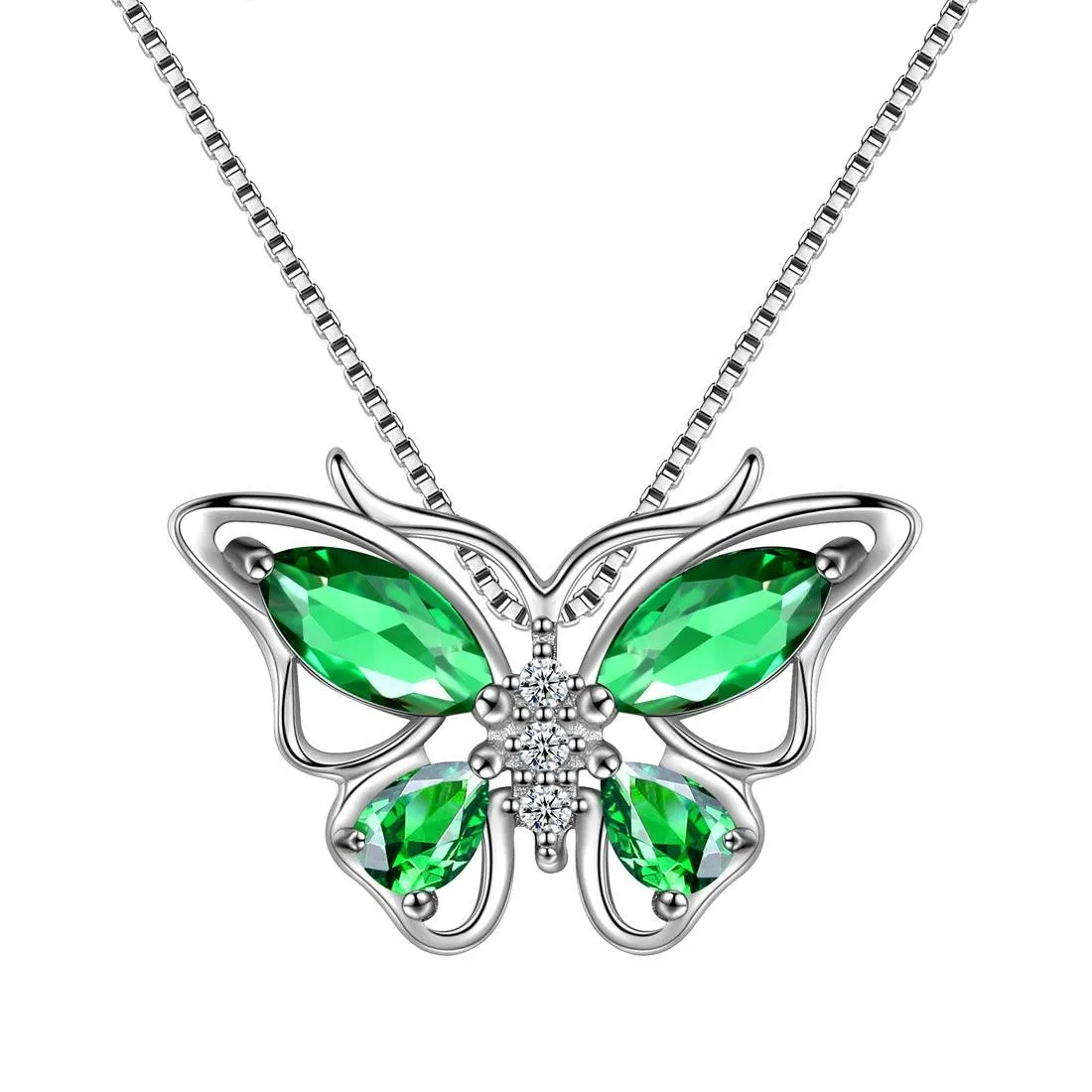 Butterfly Pendant Necklace Birthstone May Emerald Women Girls Jewelry Birthday Gift