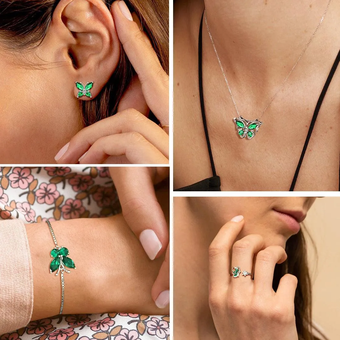 Butterfly Pendant Necklace Birthstone May Emerald Women Girls Jewelry Birthday Gift
