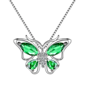 Butterfly Pendant Necklace Birthstone May Emerald Women Girls Jewelry Birthday Gift