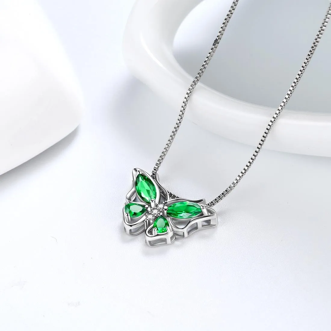 Butterfly Pendant Necklace Birthstone May Emerald Women Girls Jewelry Birthday Gift