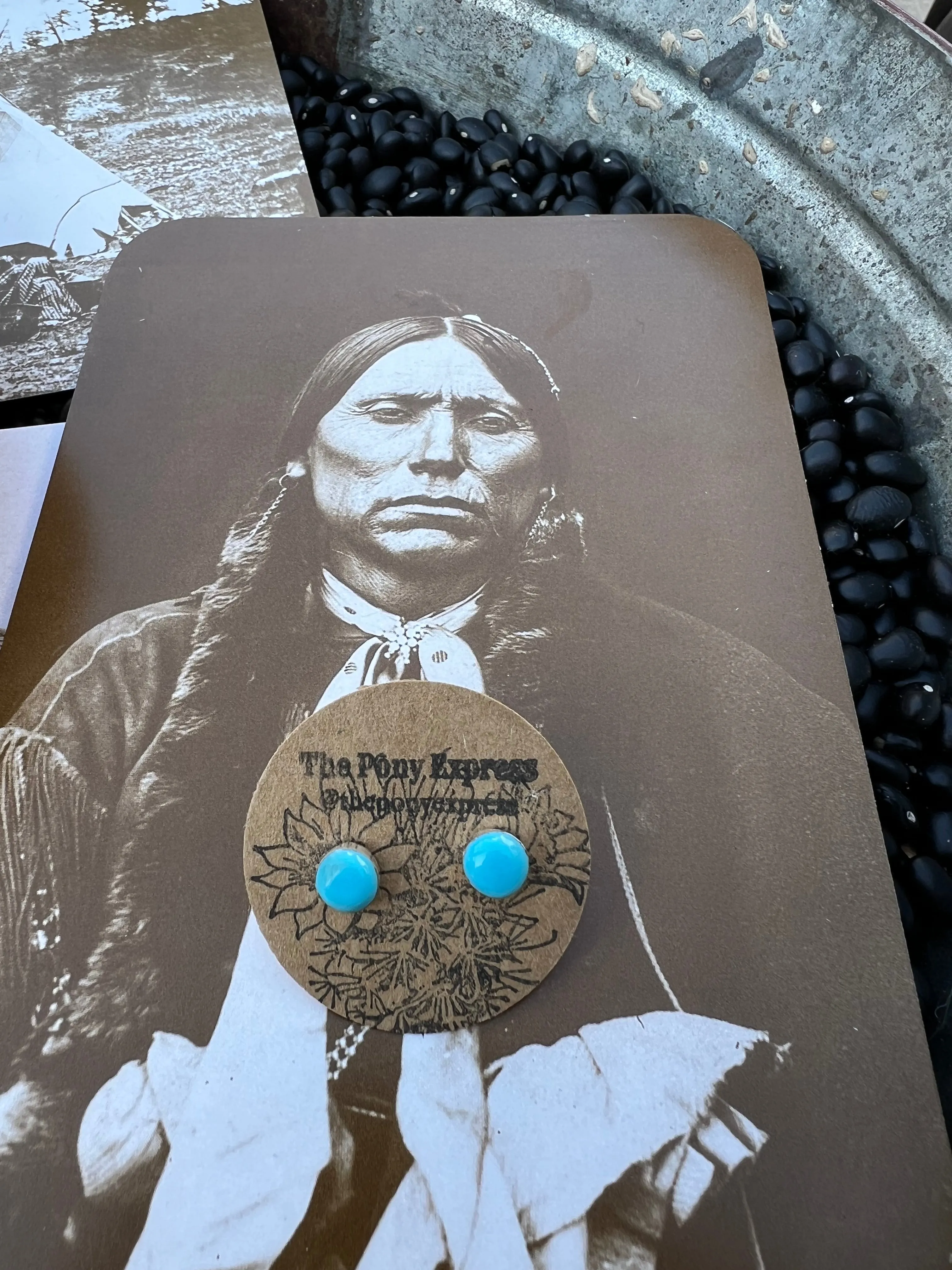 Button Turquoise Stud Earrings