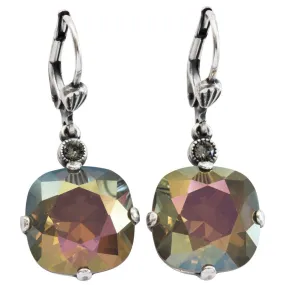 Catherine Popesco Sterling Silver Plated Crystal Round Earrings, 6556 Sand Opal
