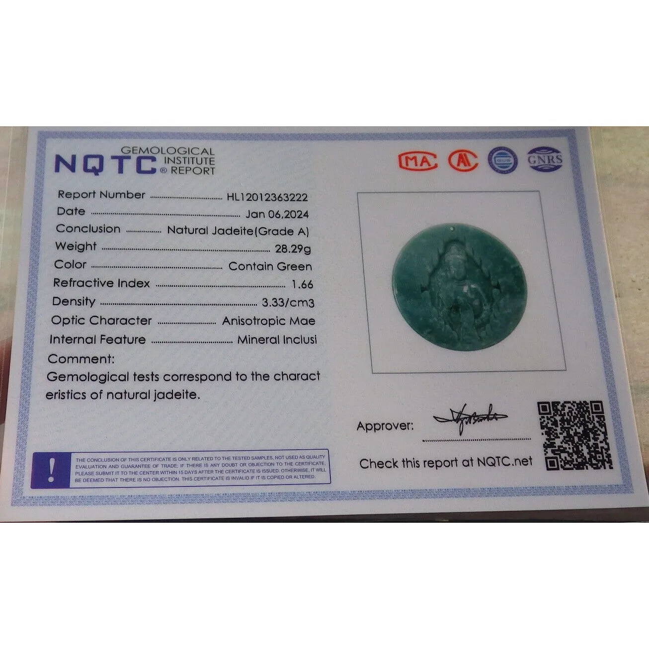 Certified Green Burma Natural A Jade Jadeite Pendant Buddha Guanyin Necklace