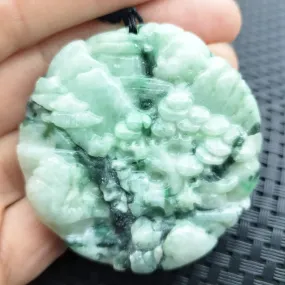 Certified Green Lavender Natural A Jade Jadeite Pendant Landscape Painting Necklace