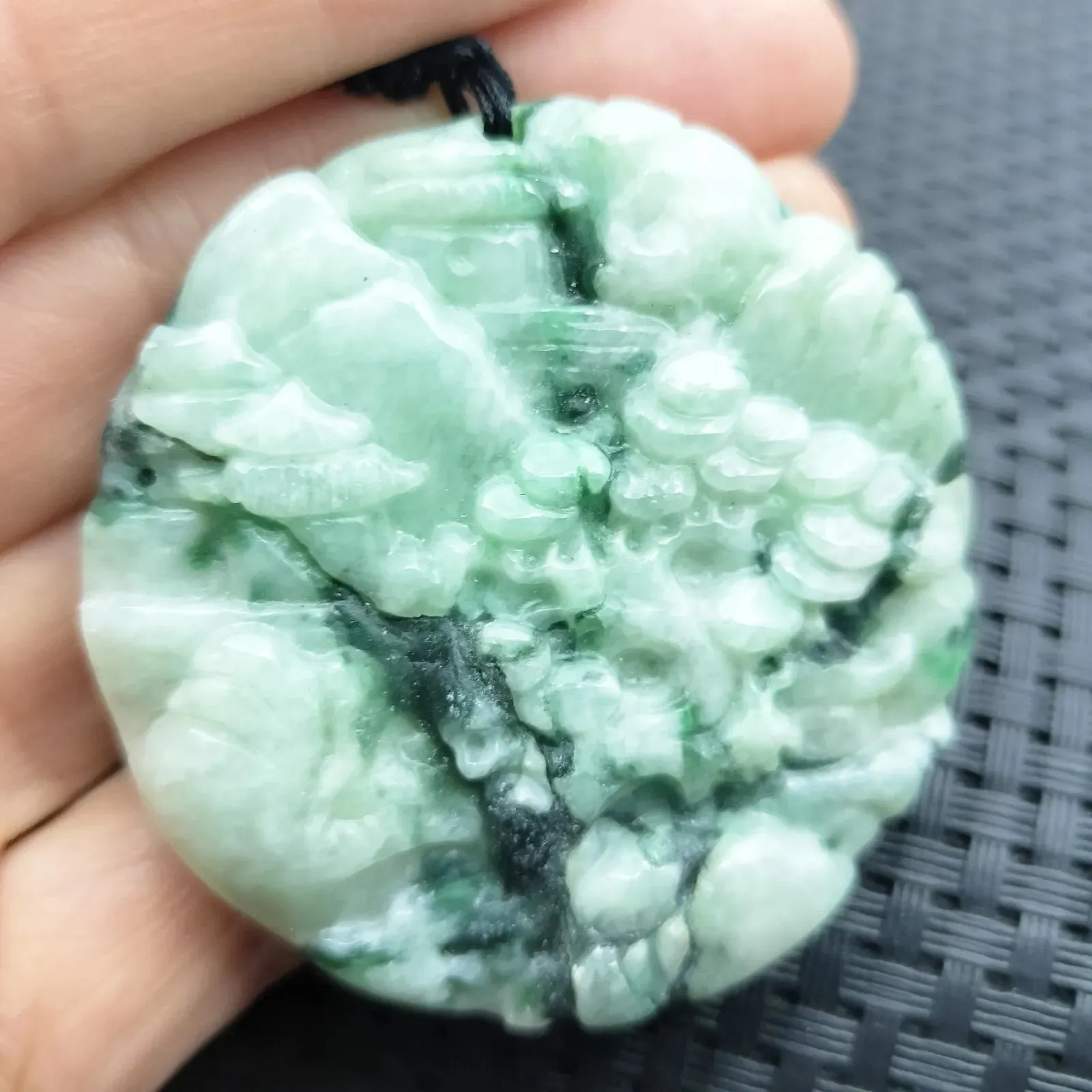 Certified Green Lavender Natural A Jade Jadeite Pendant Landscape Painting Necklace