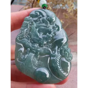 Certified Icy Green Burma Natural A Jade Jadeite Pendant Dragon Necklace