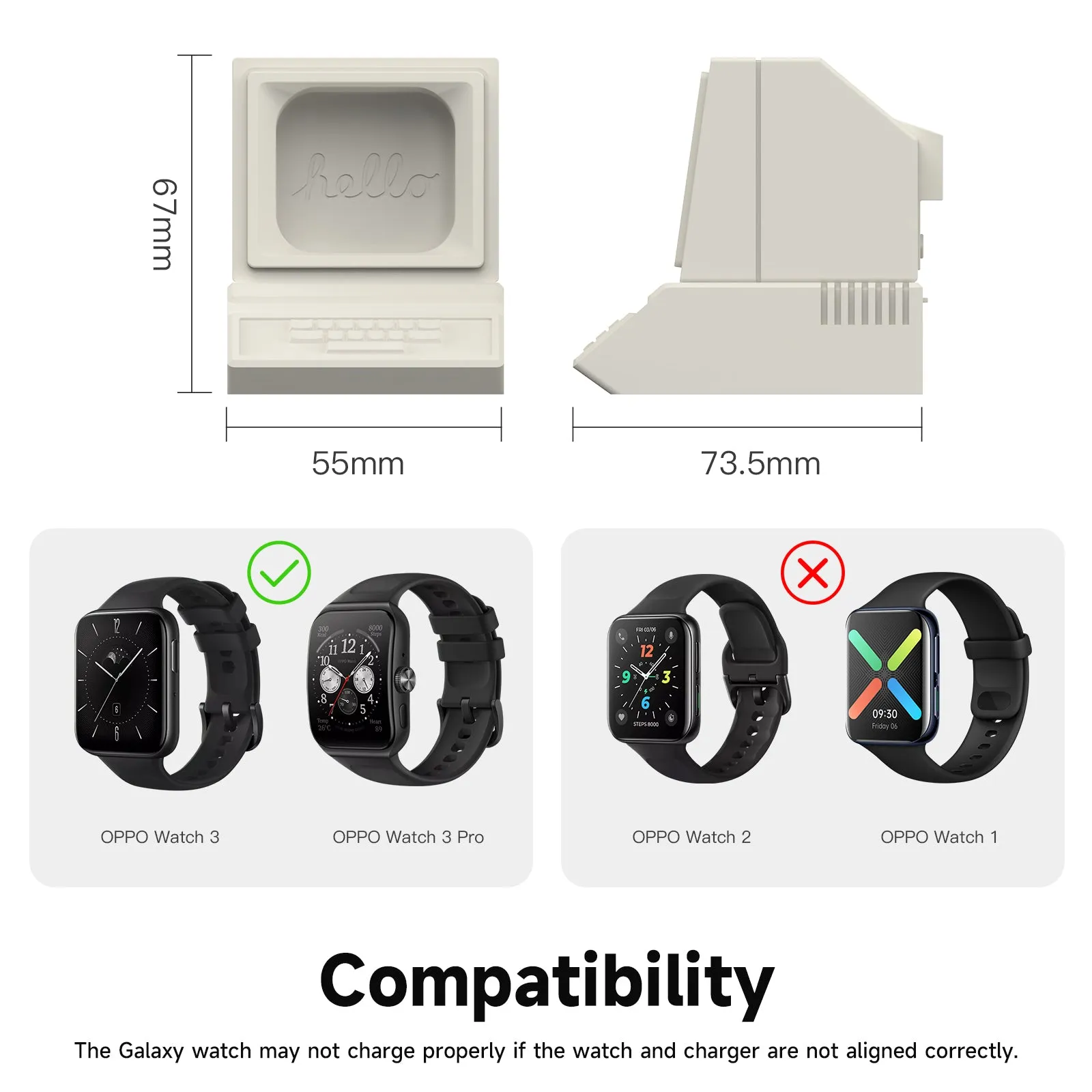 Charging Dock Station for OPPO Watch 3 Pro - Smart Watch Charger Stand with Retro Computer Pattern Bracket