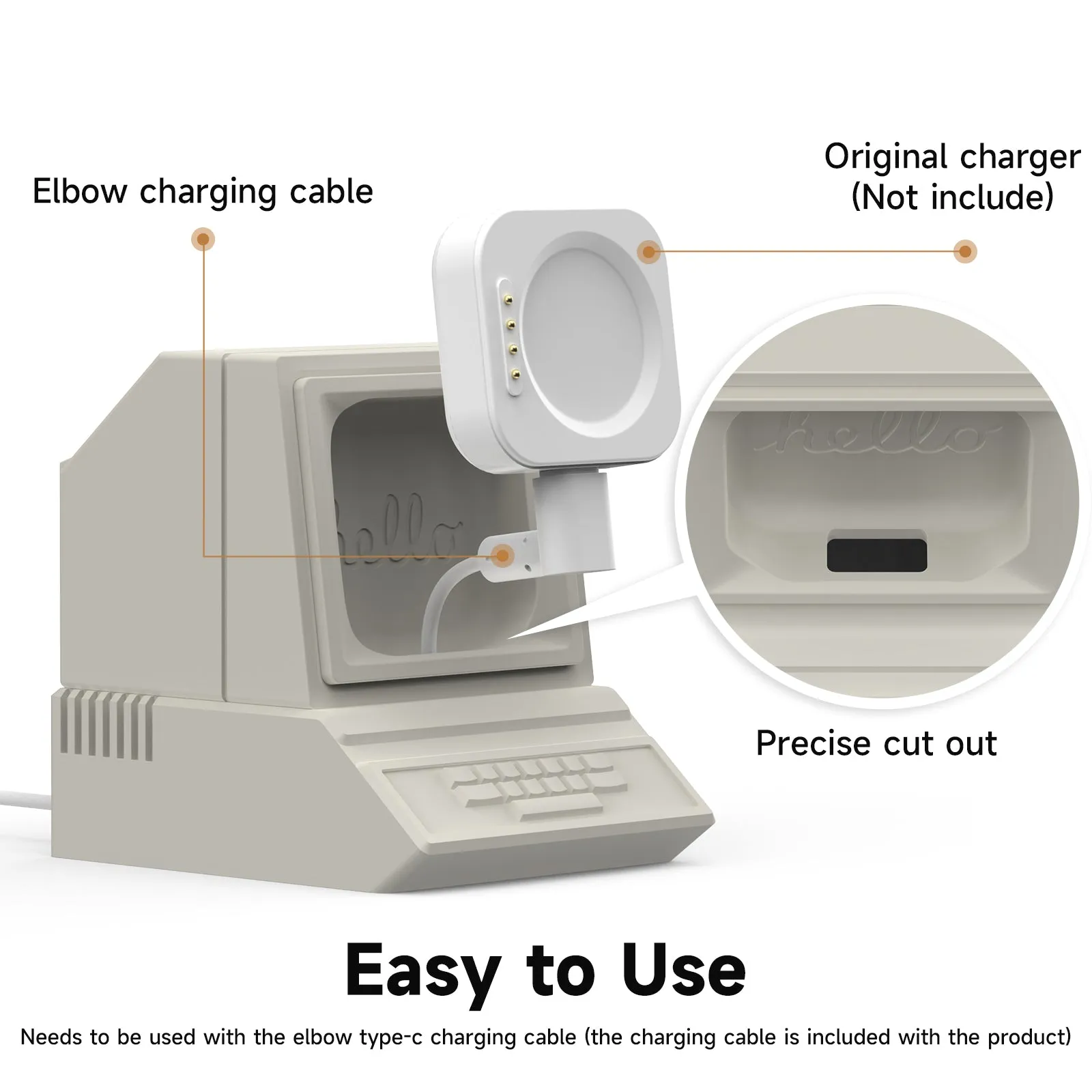 Charging Dock Station for OPPO Watch 3 Pro - Smart Watch Charger Stand with Retro Computer Pattern Bracket