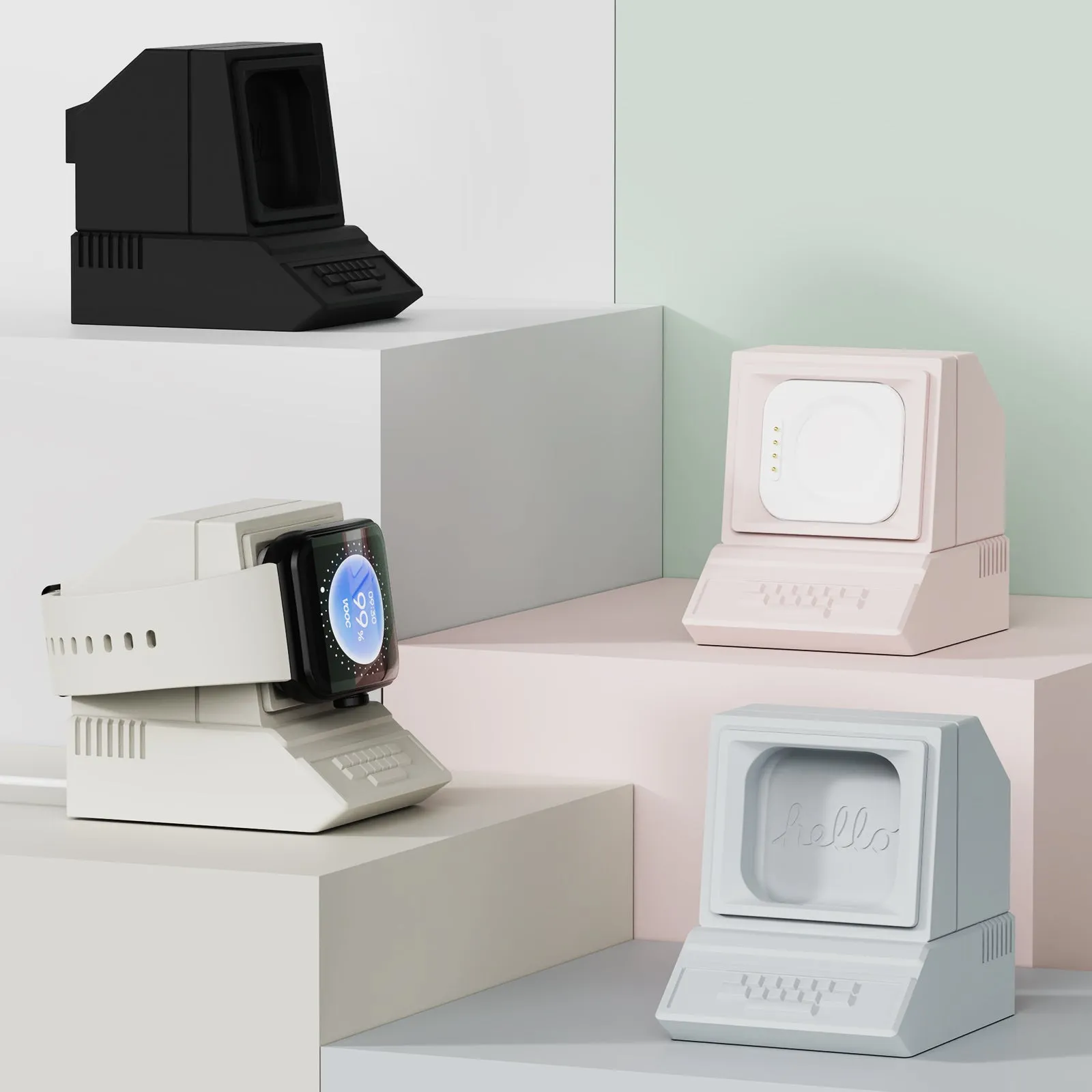 Charging Dock Station for OPPO Watch 3 Pro - Smart Watch Charger Stand with Retro Computer Pattern Bracket