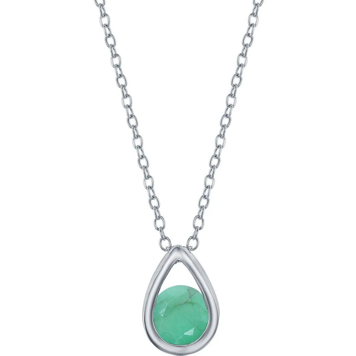 Classic Women's Necklace - Sterling Pear-shaped with Emerald May Birthstone | M-6892