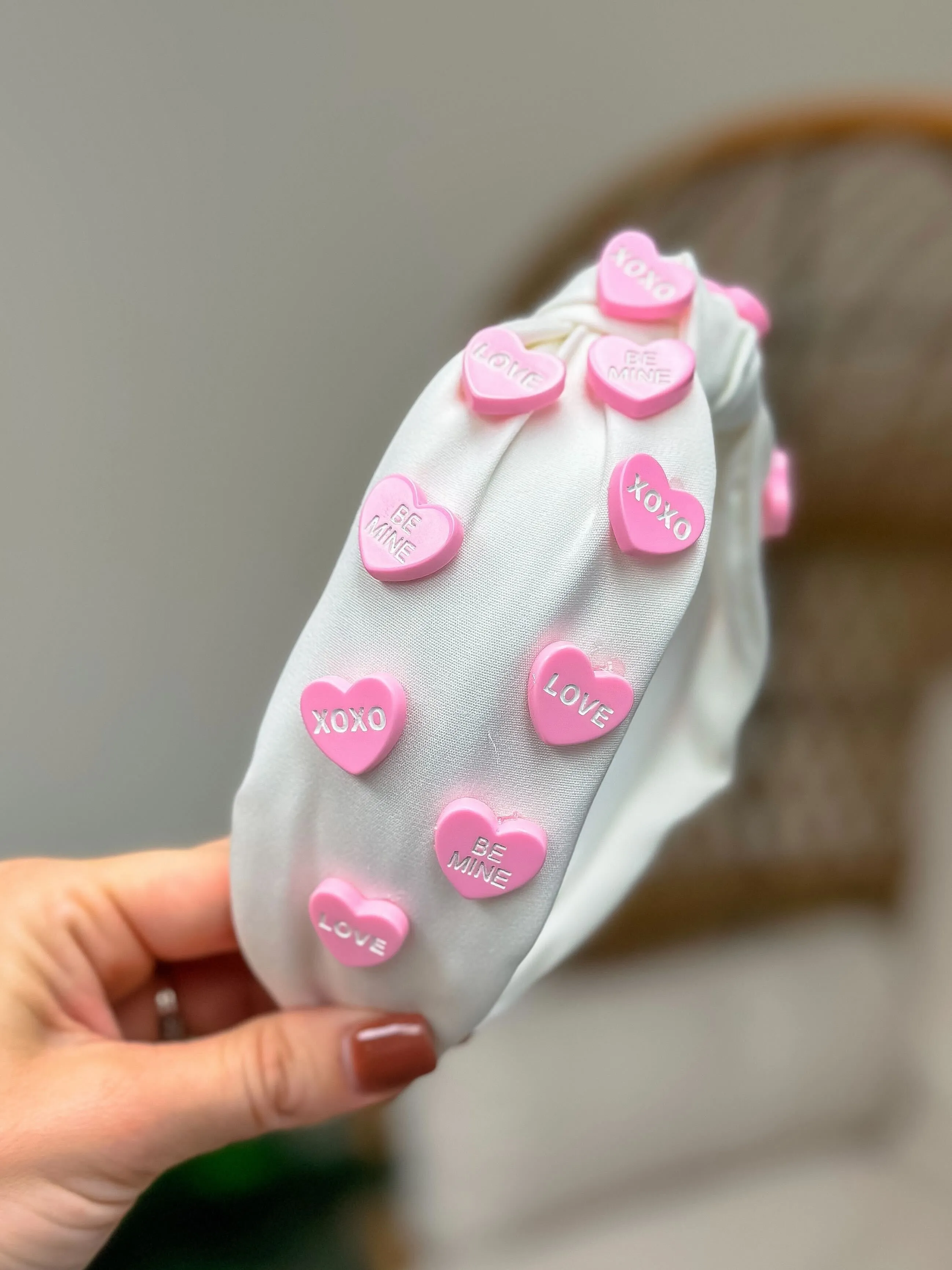 Conversation Heart Headband  - White/Pink Hearts