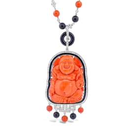 Coral & Diamond Buddha Necklace