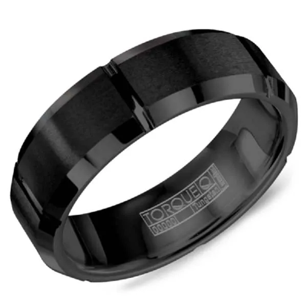 CrownRing Beveled Edge Notched Tungsten Wedding Band