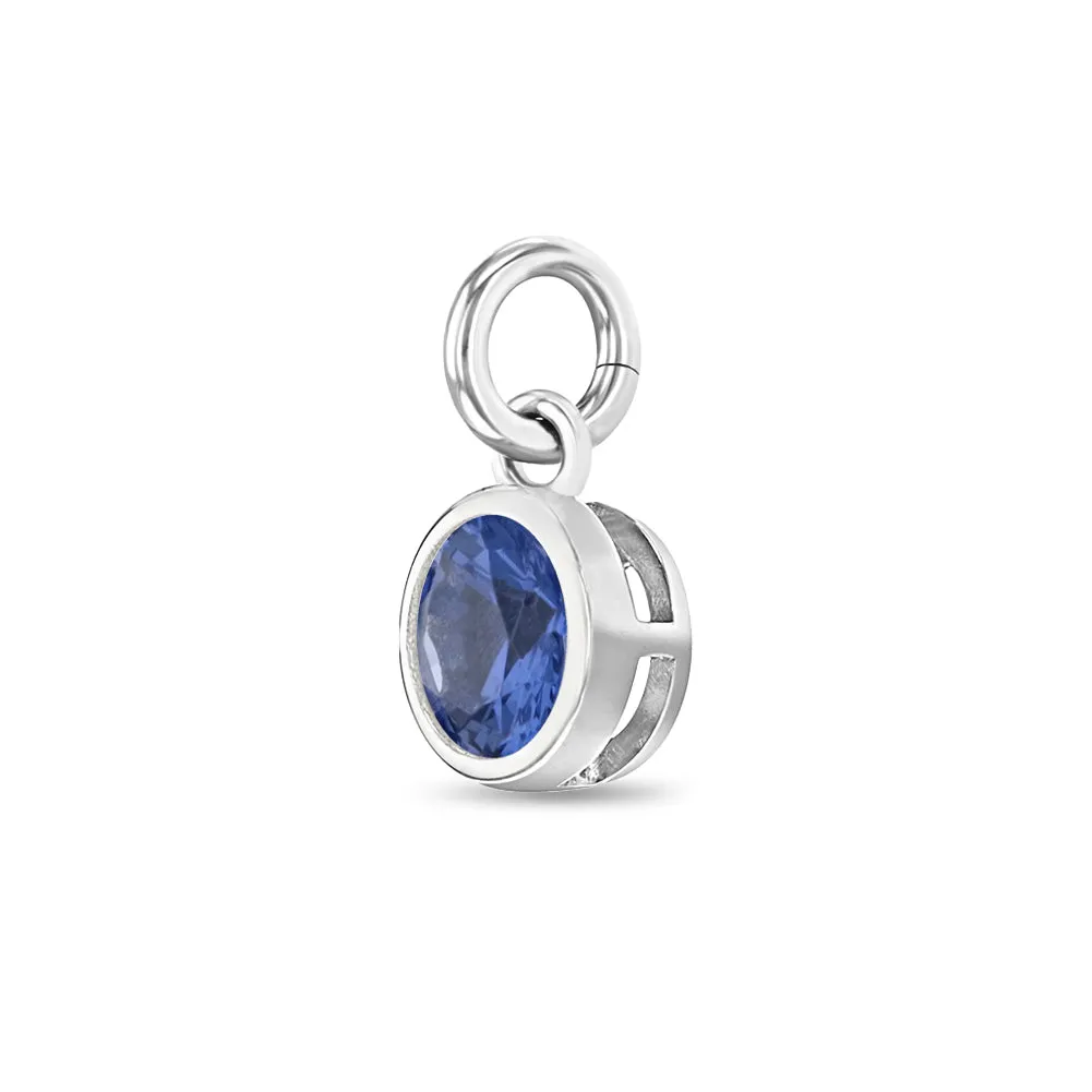 CZ Birthstone Charm December – Blue Topaz Kids / Children's / Girls for Charm Bracelet - Sterling Silver