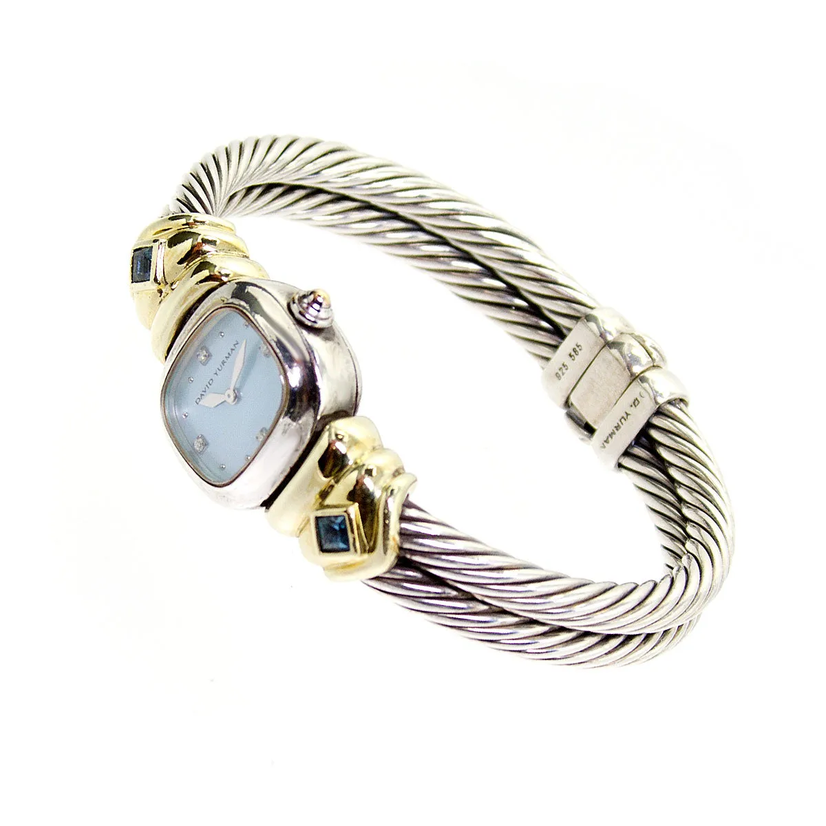 David Yurman Diamond & Blue Topaz Double Cable Bangle Watch