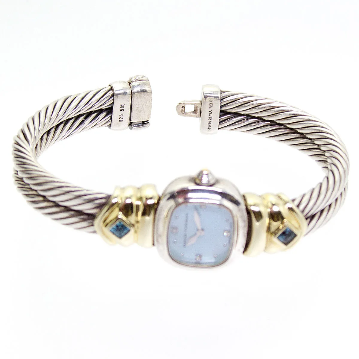 David Yurman Diamond & Blue Topaz Double Cable Bangle Watch