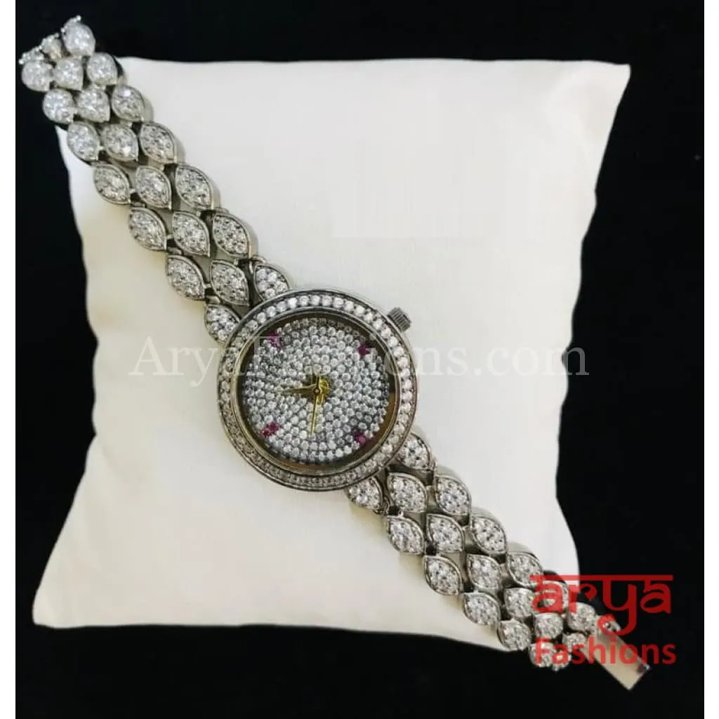 Designer Victorian CZ Bracelet Watch/ CZ Stone Female Wrist Watch/ Hip Hop Watch