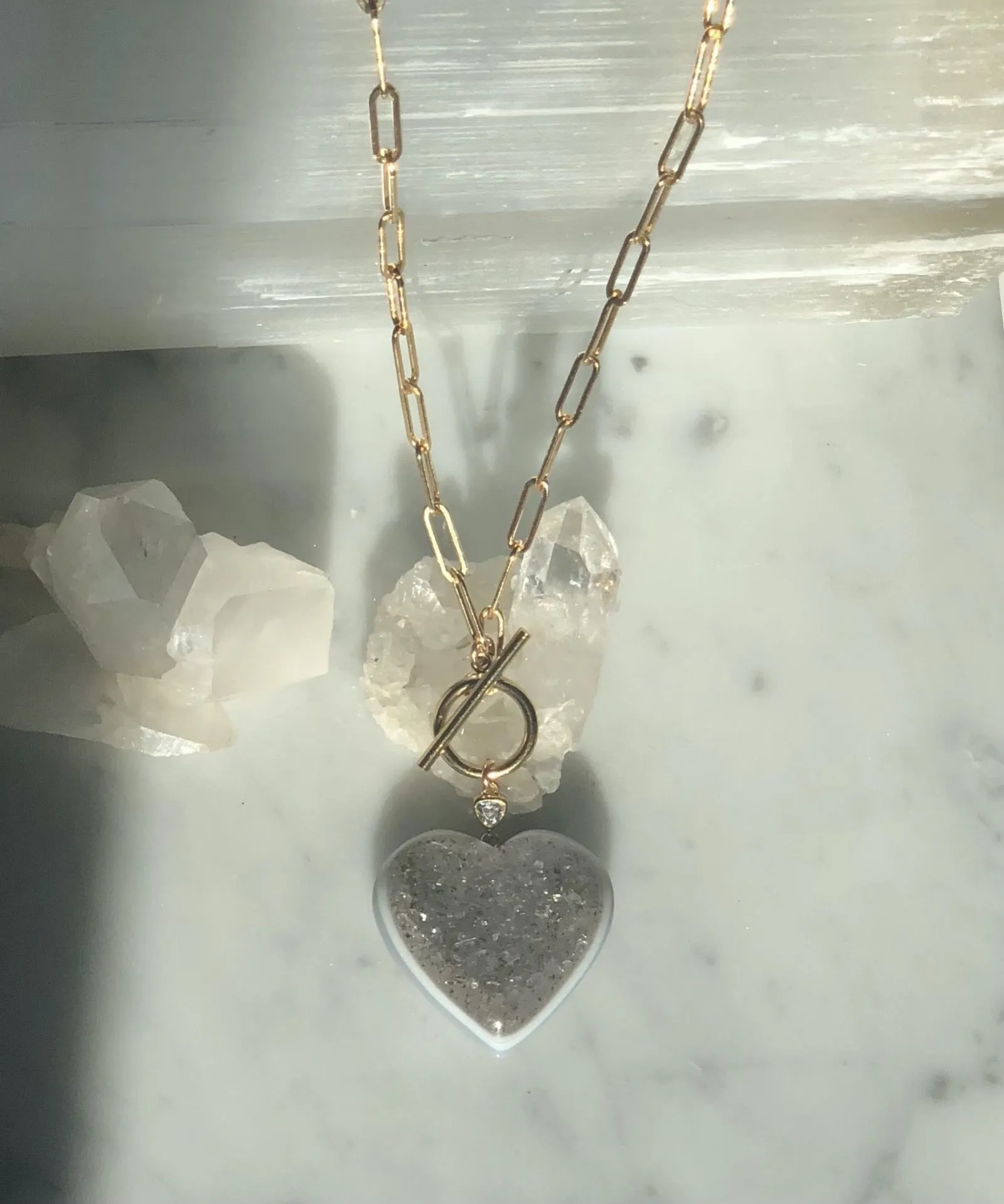Druzy Quartz Heart Pendant