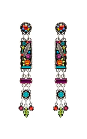 E355P-MC Botanical Linear Chandelier Post Earrings-Multicolor