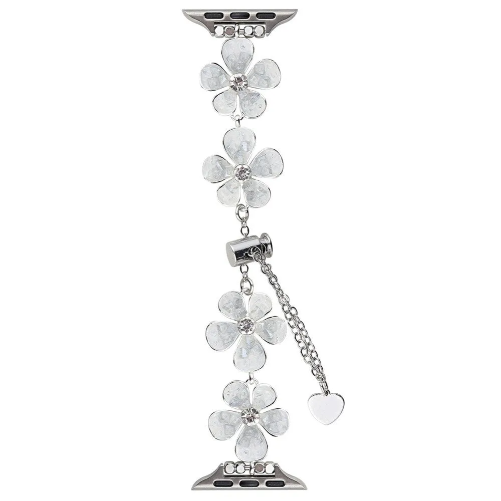 EIDERWOOD Apple Watch (38/40/SE/41/42mm) Blomster Kæde Rem - Sølv / Hvid