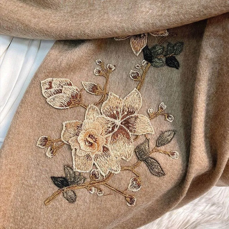 Embroidery 100% Pure Cashmere Scarf Gardenia 200x60 cm