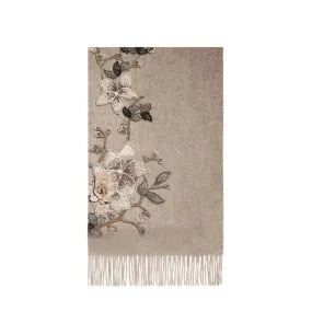 Embroidery 100% Pure Cashmere Scarf Gardenia 200x60 cm