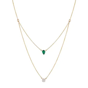 Emerald Diamond Duo Chain Pendant Necklace