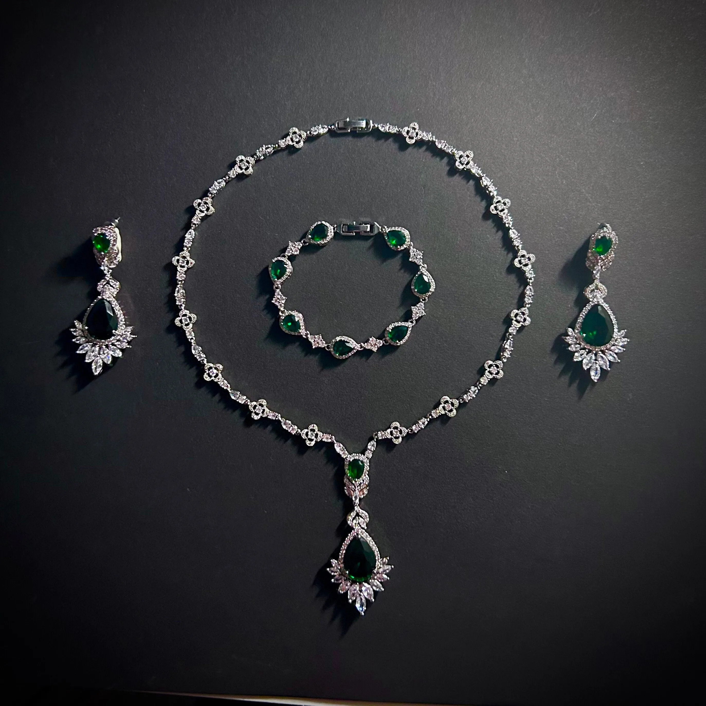 Emerald Teardrop Jewelry Set | Art Deco Set | Art Nouveau Set