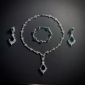 Emerald Teardrop Jewelry Set | Art Deco Set | Art Nouveau Set