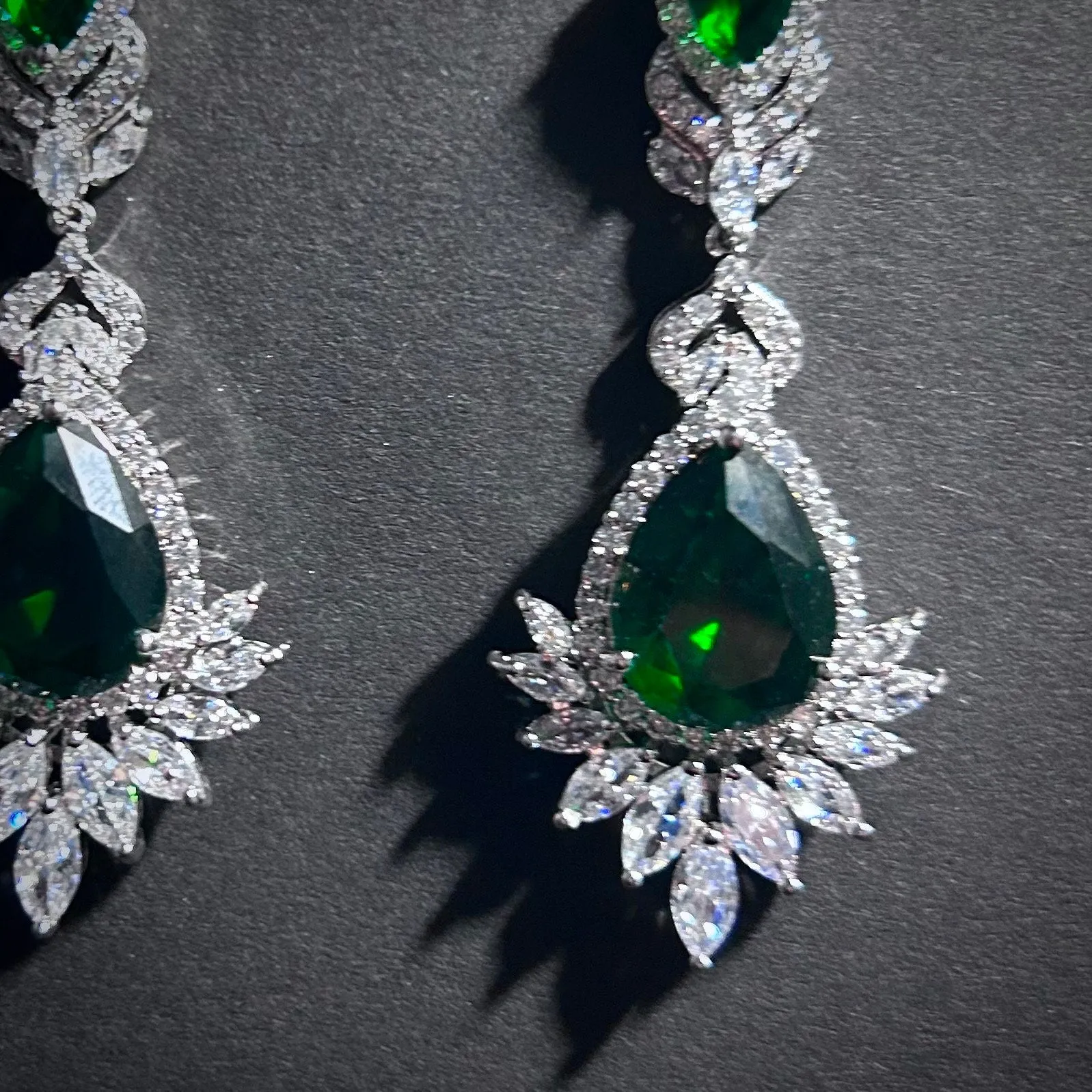 Emerald Teardrop Jewelry Set | Art Deco Set | Art Nouveau Set
