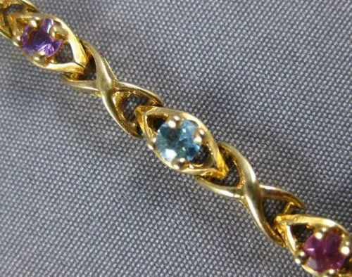 ESTATE 2.10CT AAA MULTI GEM 14KT YELLOW GOLD 3D CLASSIC X LOVE TENNIS BRACELET