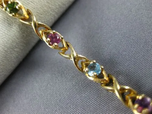 ESTATE 2.10CT AAA MULTI GEM 14KT YELLOW GOLD 3D CLASSIC X LOVE TENNIS BRACELET
