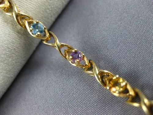 ESTATE 2.10CT AAA MULTI GEM 14KT YELLOW GOLD 3D CLASSIC X LOVE TENNIS BRACELET