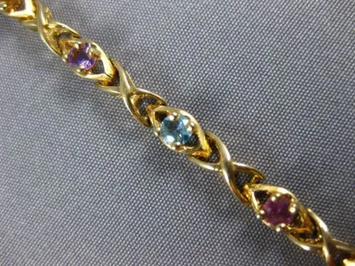 ESTATE 2.10CT AAA MULTI GEM 14KT YELLOW GOLD 3D CLASSIC X LOVE TENNIS BRACELET