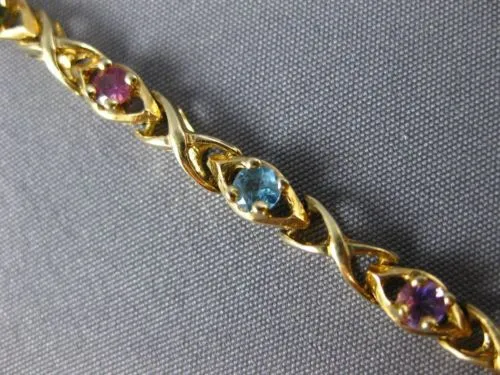 ESTATE 2.10CT AAA MULTI GEM 14KT YELLOW GOLD 3D CLASSIC X LOVE TENNIS BRACELET