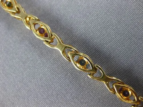 ESTATE 2.10CT AAA MULTI GEM 14KT YELLOW GOLD 3D CLASSIC X LOVE TENNIS BRACELET
