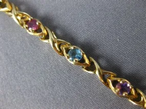 ESTATE 2.10CT AAA MULTI GEM 14KT YELLOW GOLD 3D CLASSIC X LOVE TENNIS BRACELET