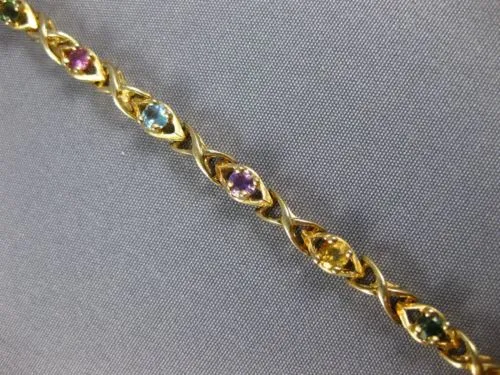 ESTATE 2.10CT AAA MULTI GEM 14KT YELLOW GOLD 3D CLASSIC X LOVE TENNIS BRACELET