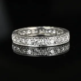Exquisite Full Eternity Platinum Diamond Wedding Ring Band, 1  CTW