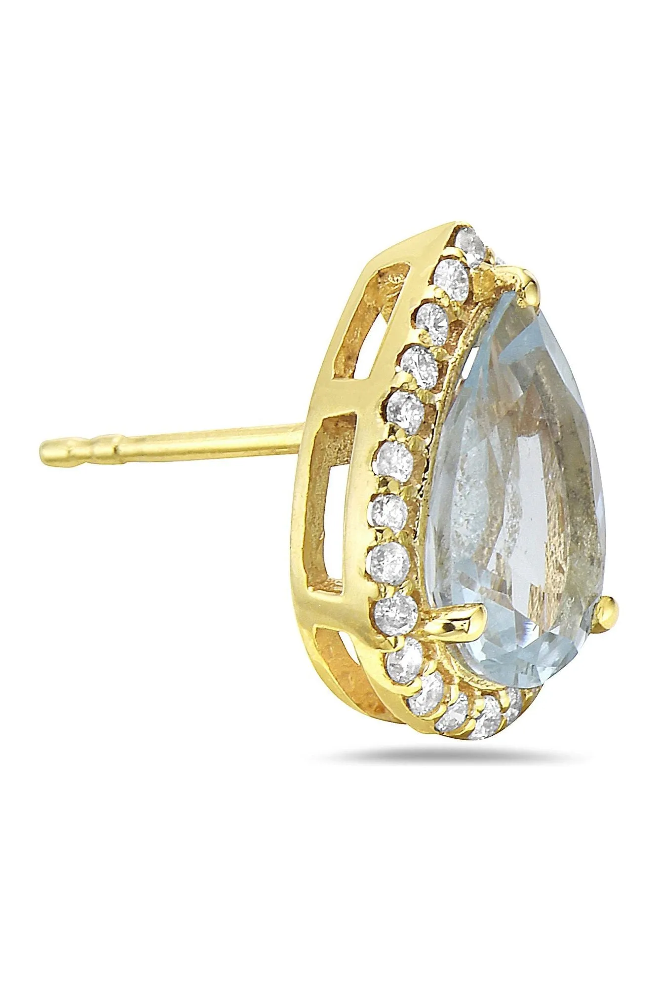 FC Creations Earrings 14K Gold Diamond Teardrop Aquamarine Studs | Yellow Gold  0.26 Carats | Clearance Final Sale