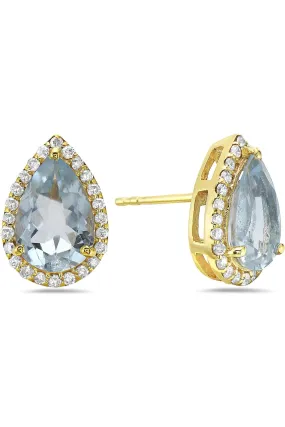 FC Creations Earrings 14K Gold Diamond Teardrop Aquamarine Studs | Yellow Gold  0.26 Carats | Clearance Final Sale