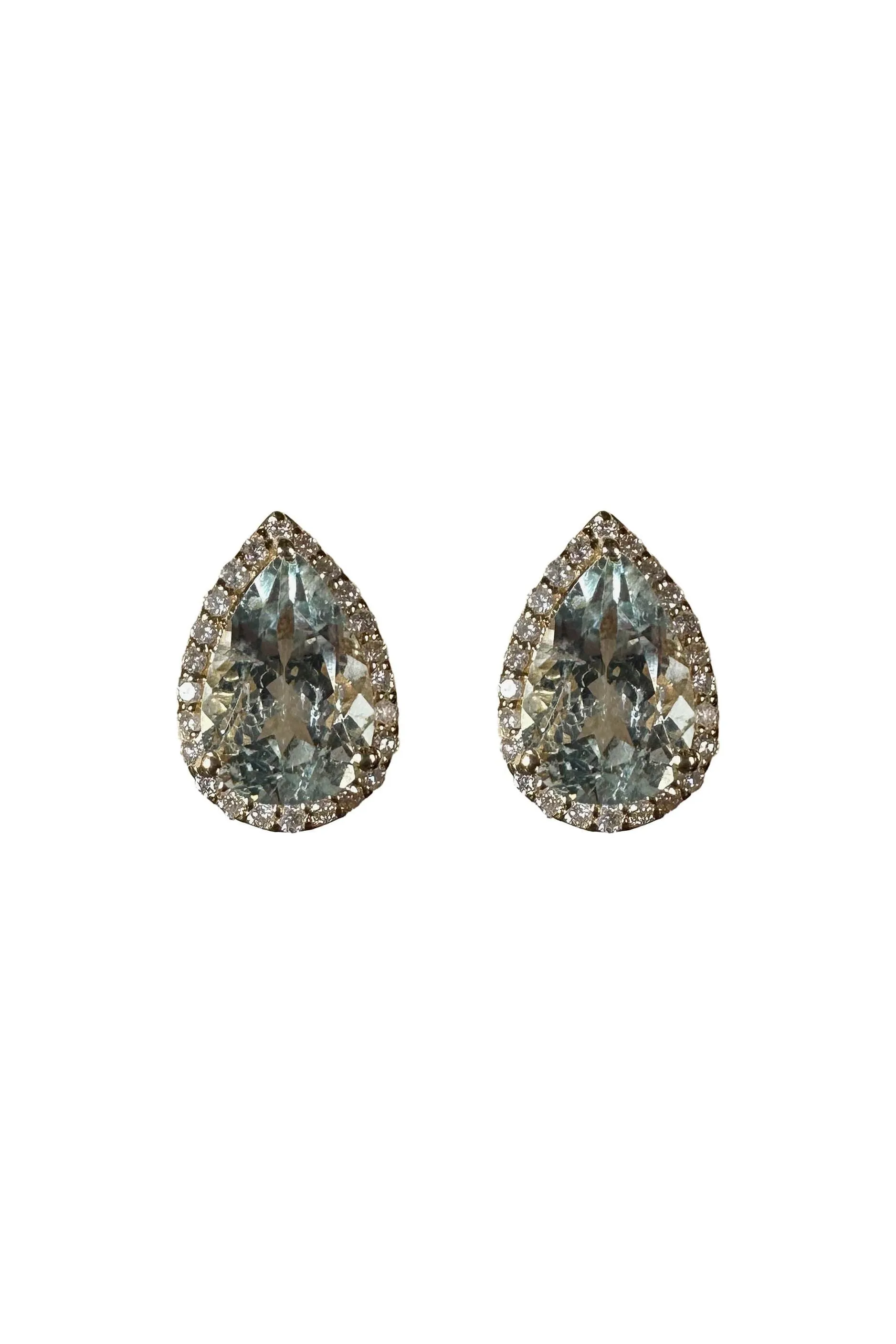 FC Creations Earrings 14K Gold Diamond Teardrop Aquamarine Studs | Yellow Gold  0.26 Carats | Clearance Final Sale