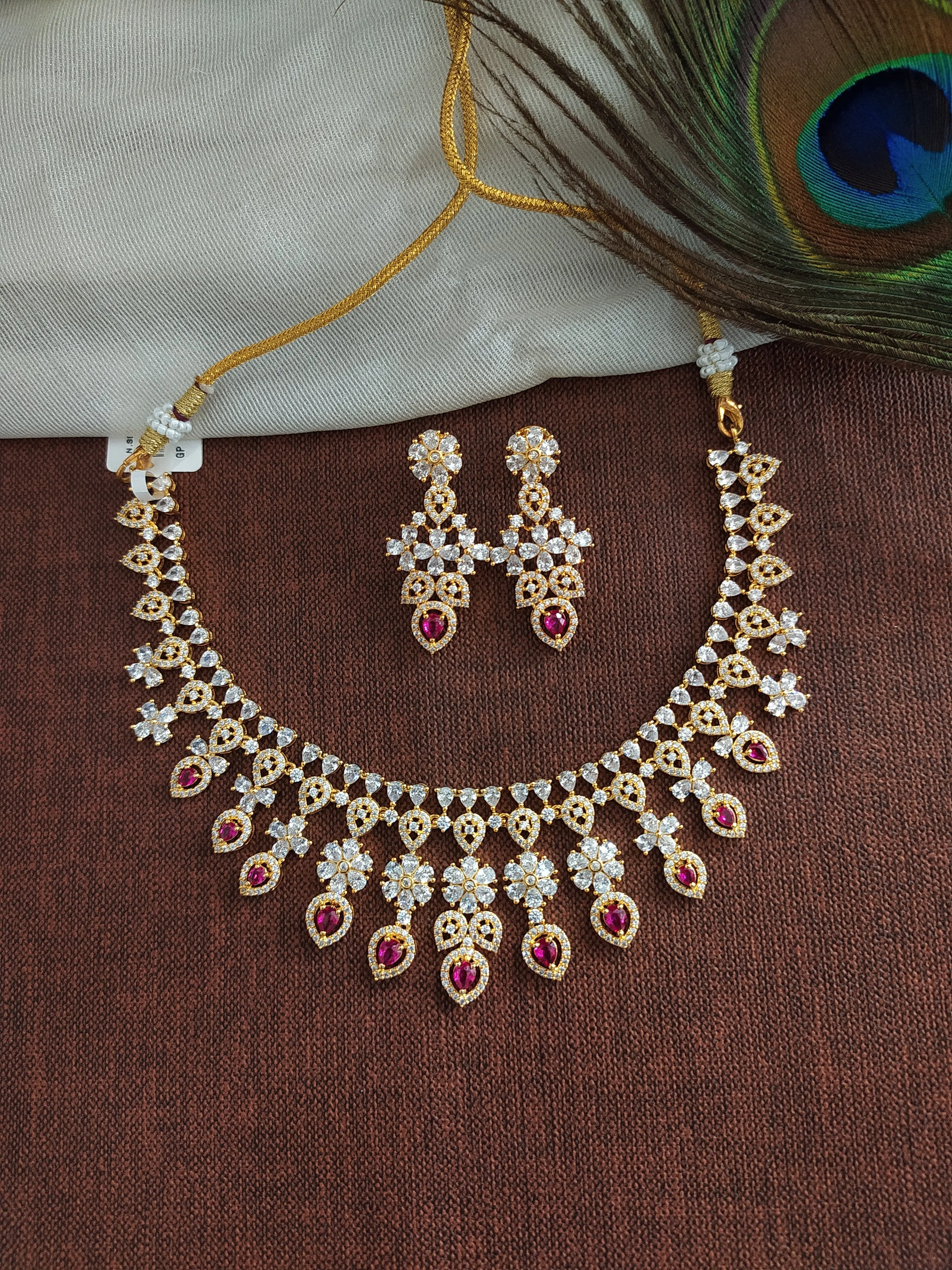 Floral Design Gold-plated Zircon Necklace Set