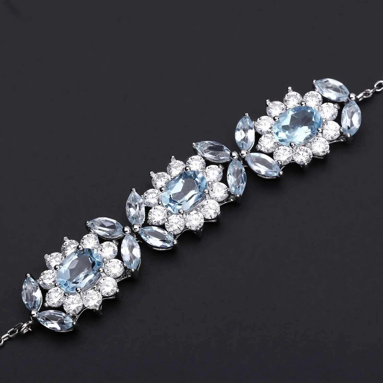Flower Design Natural Topaz Silver Bracelet