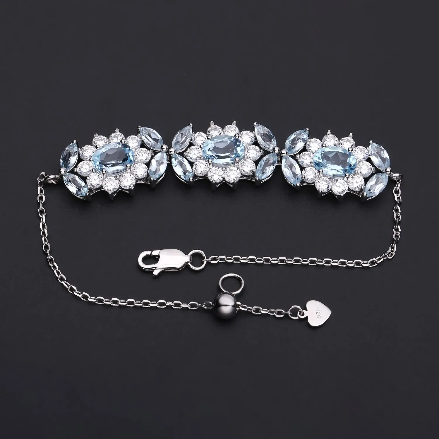 Flower Design Natural Topaz Silver Bracelet